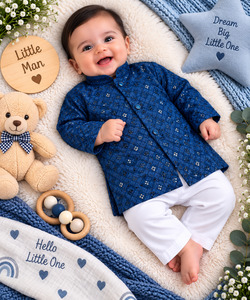 Soft Rayon chikankri sequin based Newborn Kurta Pajama Set with soft inner linin&hellip;