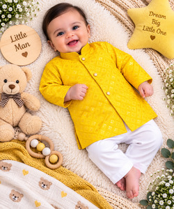 Soft Rayon chikankri sequin based Newborn Kurta Pajama Set with soft inner linin&hellip;