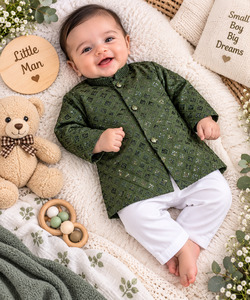 Soft Rayon chikankri sequin based Newborn Kurta Pajama Set with soft inner linin&hellip;