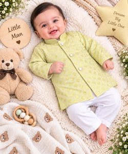 Soft Rayon chikankri sequin based Newborn Kurta Pajama Set with soft inner linin&hellip;