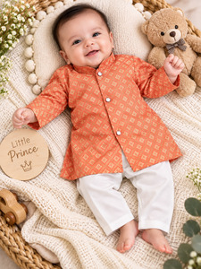 Adorable Brocade Silk Newborn Kurta Pajama Set with soft inner lining, easy fron&hellip;