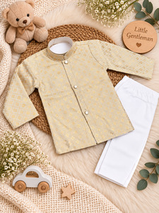 Adorable Brocade Silk Newborn Kurta Pajama Set with soft inner lining, easy fron&hellip;