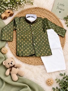 Adorable Brocade Silk Newborn Kurta Pajama Set with soft inner lining, easy fron&hellip;