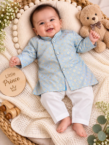Adorable Brocade Silk Newborn Kurta Pajama Set with soft inner lining, easy fron&hellip;