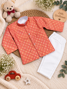 Adorable Brocade Silk Newborn Kurta Pajama Set with soft inner lining, easy fron&hellip;