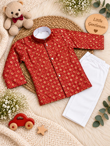 Adorable Brocade Silk Newborn Kurta Pajama Set with soft inner lining, easy fron&hellip;