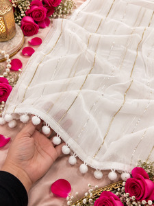 White color Beautiful soft chiffon Dupatta with beautiful border(slight variatio&hellip;