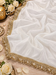 White color Beautiful soft chiffon Dupatta with beautiful border(slight variatio&hellip;