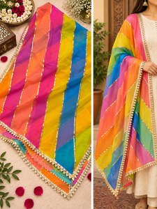 Multicolour georgette dupatta with vibrant panel detailing, finished with delica&hellip;