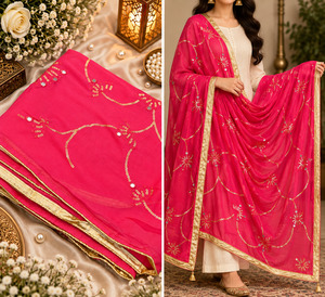 Soft chiffon dupatta with delicate sequin work and beautiful lace detailing, per&hellip;