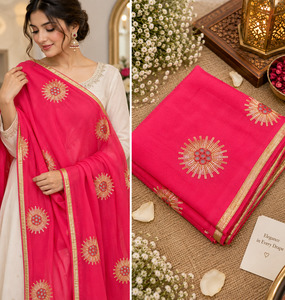 Plain Dupatta: Soft chiffon dupatta with delicate sequin work and beautiful lace detailing, perfect for festive and party wear. slight variation in color & design is possible