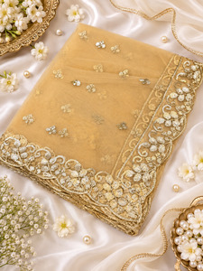 Embroidered Dupatta: Beautiful soft netting Dupatta featuring delicate sequin embellishments and an elegant sequined work all over.slight variation in color & design is possible