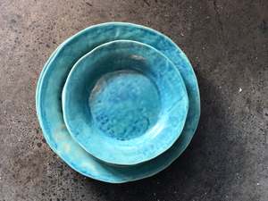 Plates: Uneven Teal Plates, Rough Glazed, Nifty Turquoise