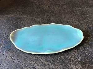 Plates: Blue Oval Plate,Uneven Rough Rim, Handmade