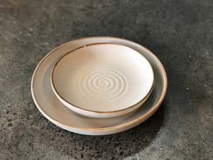 Plates: Medium Plate, Matt Textured, Swirl, Brown Rim, Handmade