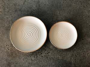 Large Plate, Matt Textured, Swirl, Brown Rim, Handmade