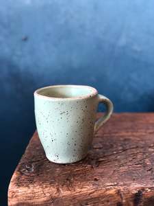 Uneven Shape Mug: Green Soda, Speckled, Raw Rim, Handmade