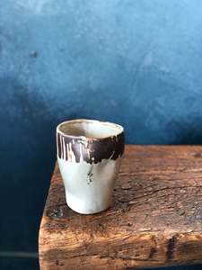 Drinkware: Uneven Shape Mug: Smooth/Shinny, Light Grey-Brown Coloured, Handmade