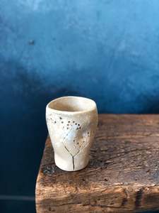 Small Uneven Shape Mug: Creamy Yellow, White Speckled, Semi Glazed, Handmade
