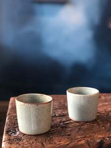 Small Tea Cup Without Handle, Light Green, Speckled, Smooth, Handmade