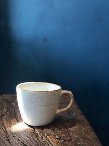 Tea Cup With Handle, White, Speckled, Rough, Handmade