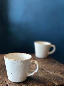 Tea Cup With Handle, White, Speckled, Rough, Handmade