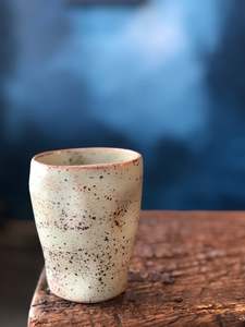 Mug: Uneven Shape, Green Soda, Speckled, Raw Rim, Handmade