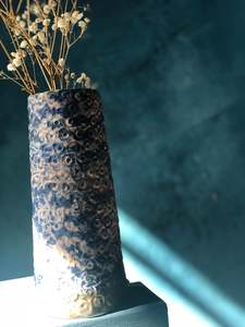 Vase: Vase: Purple Flowers Print Vase, Handmade