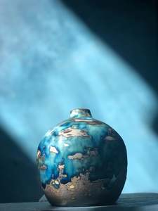 Vase: Blue Textured Vase - Special Technique Glaze
