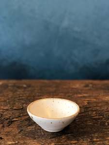 Utensil: Tiny Bowl/Ramekin, White Round, Speckled, Handmade