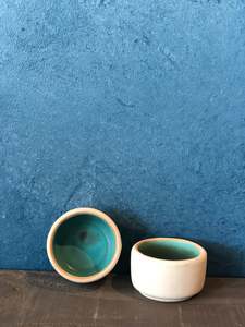 Tiny Ramekin/Bowl: Blue inside, Raw outside, Handmade
