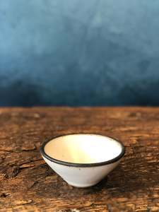 Tiny White Bowl/ Ramekin, Rough Black Rim, Handmade