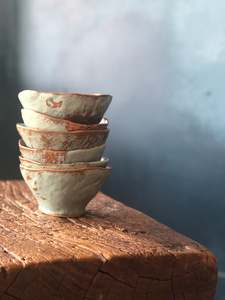 Bowl: Uneven Shape, Brown/Blue Colour, Semi Glazed, Rough Rim, Handmade