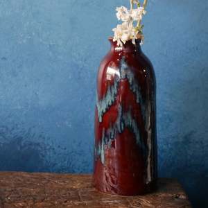 Sales: Dark Earthy Red and Blue Glazed Vase | Yellow Inside