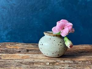 Hand-thrown Tiny Bud Vase / white speckled - S11