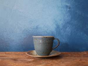 Deep Blue -  Natural Speckled Coffee Cup and Saucer - I