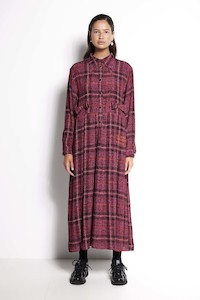 La Rosa Dress - Full length long sleeve collared dress in pink check