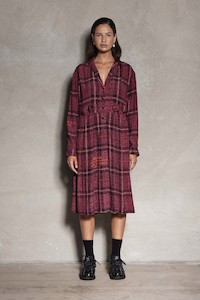 Sale: La Luna Tee Dress - Mid length long sleeve dress in pink check