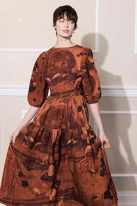 Scifi Prints Redwood Chocolate: MOON GARDEN DRESS - REDWOOD PRINT