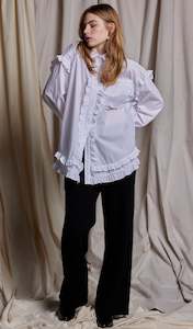 Aw23 The Arrangements: WHITE GLORIA BLOUSE - WHITE COTTON SATEEN