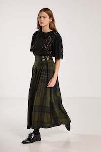 Aw2025 Significant Other: Romeo Skirt - Forest Green Check Linen