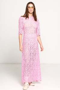 The Muse Spring Summer 2026: War of Hearts Dress - Pink Embroidered Lace