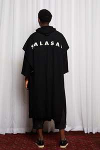 Dreamscape Sale: SCIFI PONCHO - BLACK MERINO KNIT