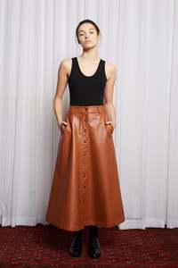 Dreamscape Sale: COLD TOWN SKIRT - TAN LEATHERETTE