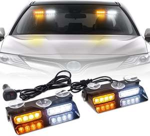 Car Lights: 2 in 1 Emergency Dash Strobe Lights Interior Windshield Amber White Warning