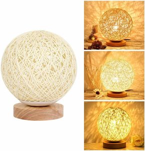 20cm Wooden Rattan LED Table Desk Bedside Night Light Lamp