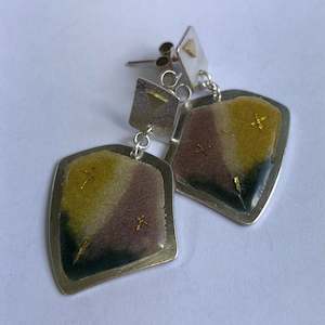 Ear rings, enamel on silver, gold detail