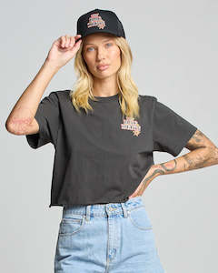 Tees 1: SKULL TATTOO | WOMENS CROP SS TEE - VINTAGE BLACK