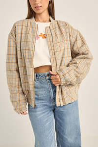 LUCA OVERSIZED CHECK BOMBER JACKET - BLUE