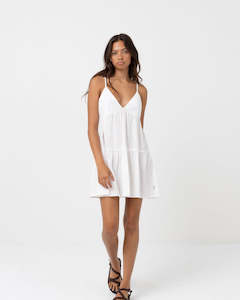 Womens Dresses: CLASSIC TIERED MINI DRESS - WHITE